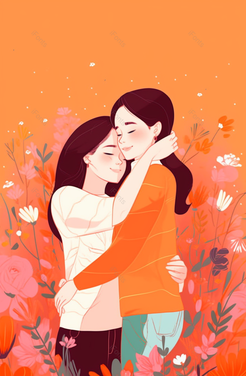 橙色暖色系温馨画面母亲节背景图,插画/手绘图,插画/手绘图库,插画/手绘图下载,插画/手绘